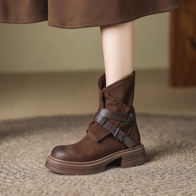 Women’s Brown Retro British-Style Ankle Boots | Autumn Winter Boots