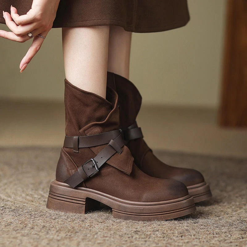 Women’s Brown Retro British-Style Ankle Boots | Autumn Winter Boots - Image 4
