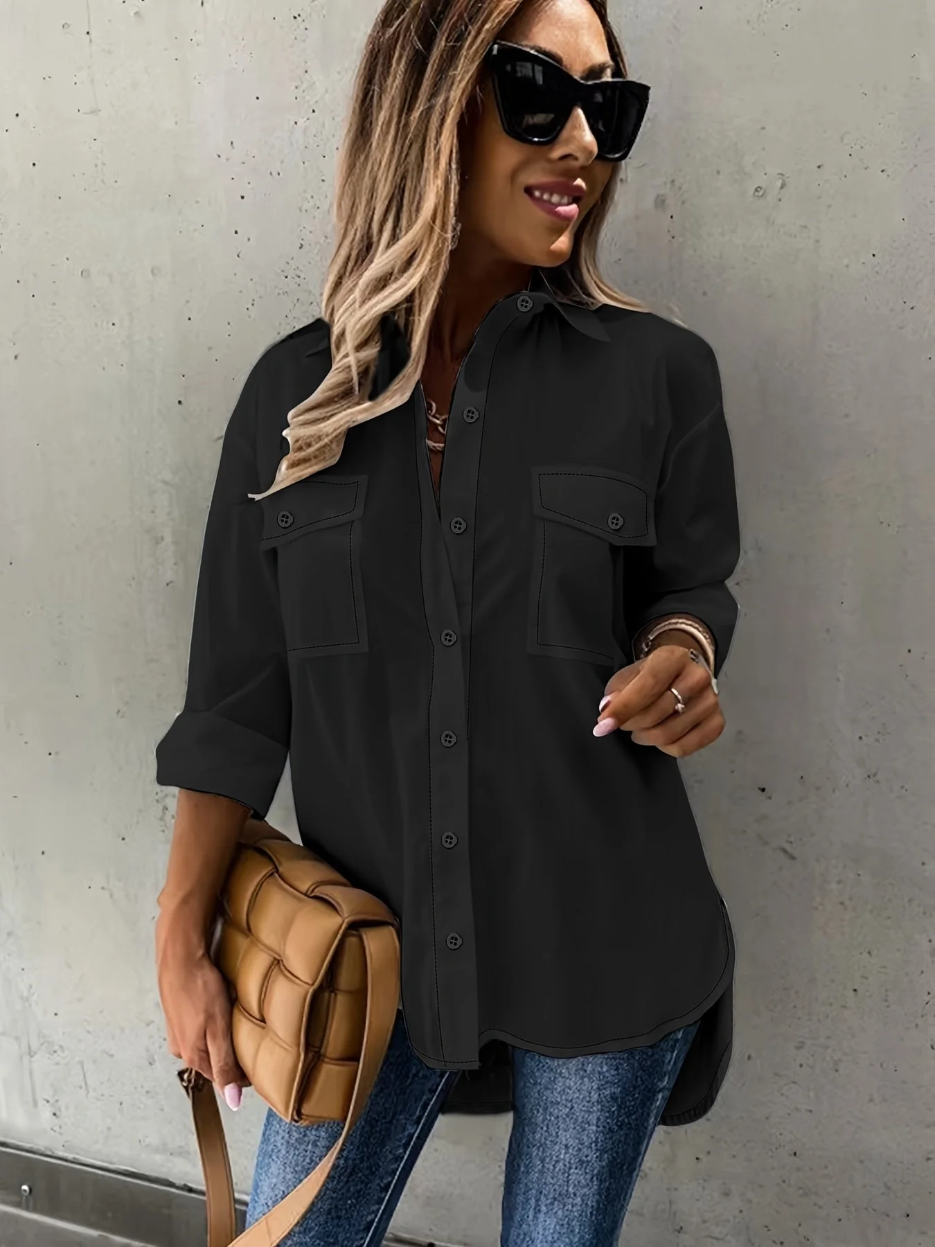Women’s Casual Long Sleeve Shirt with Pocket - Image 5