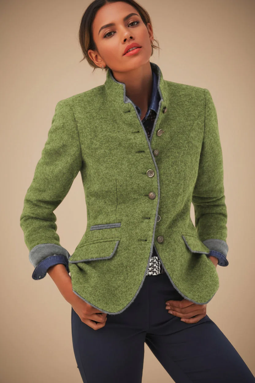 Women’s Color-Block Woolen Jacket – Multi-Button Casual Elegant Coat - Image 11