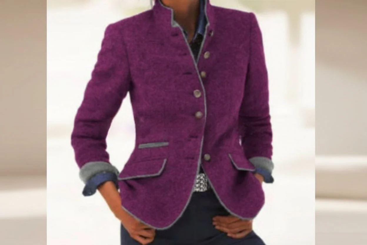 Women’s Color-Block Woolen Jacket – Multi-Button Casual Elegant Coat - Image 12