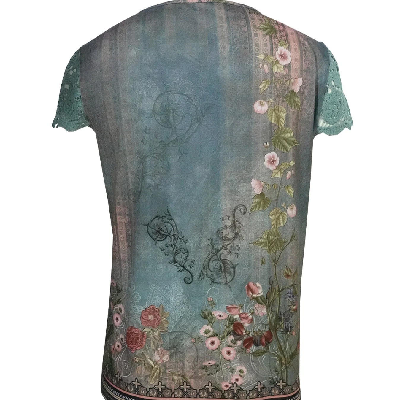Women’s Floral Lace Sleeve Top – Elegant Short Sleeve Blouse - Image 2