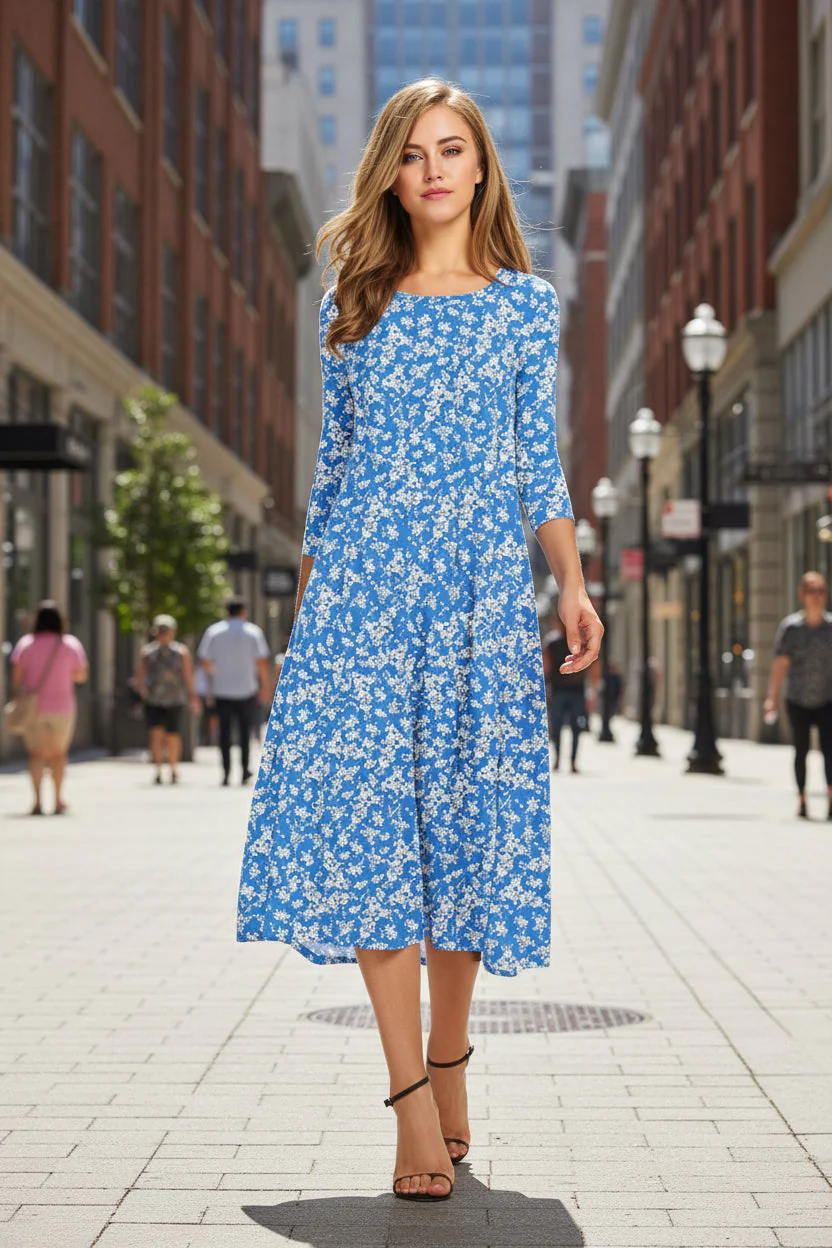 Women’s Floral Patchwork Three-Quarter Sleeve Dress - Image 9