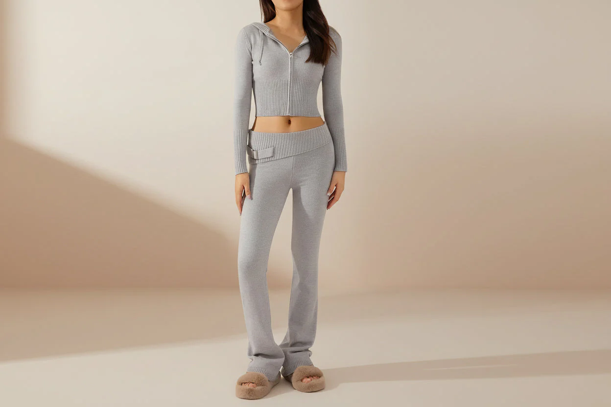 Women’s Knitted Hooded Two-Piece Set – Cardigan & High-Waisted Pants Suit - Image 15