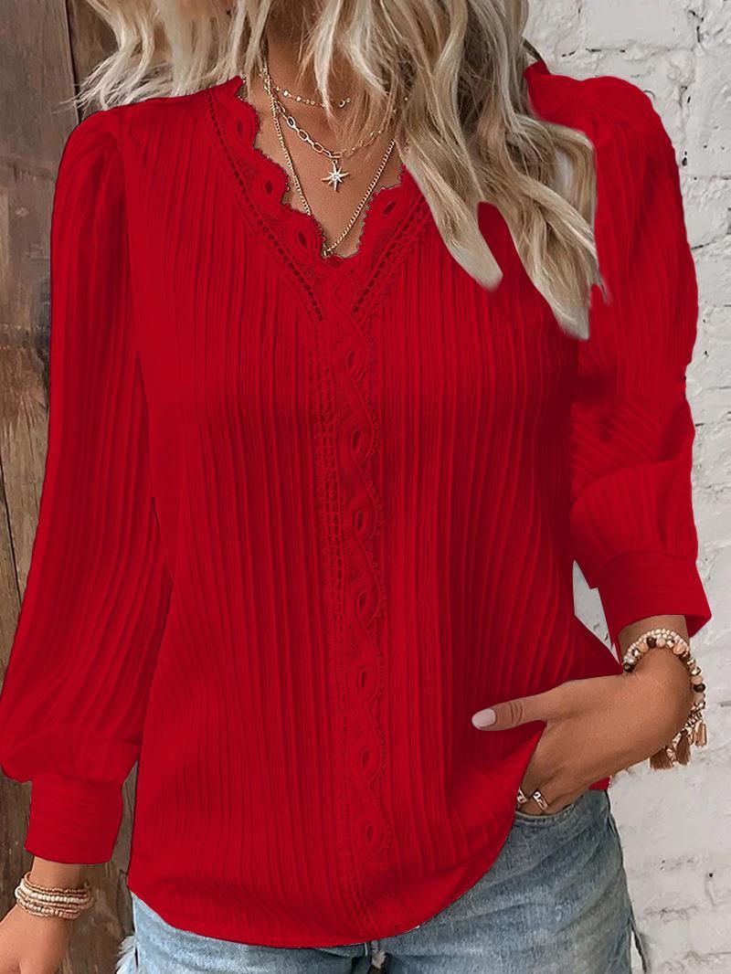 Women’s Lace-Trim V-Neck Blouse - Image 23