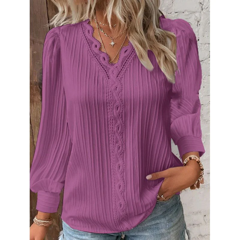 Women’s Lace-Trim V-Neck Blouse - Image 37