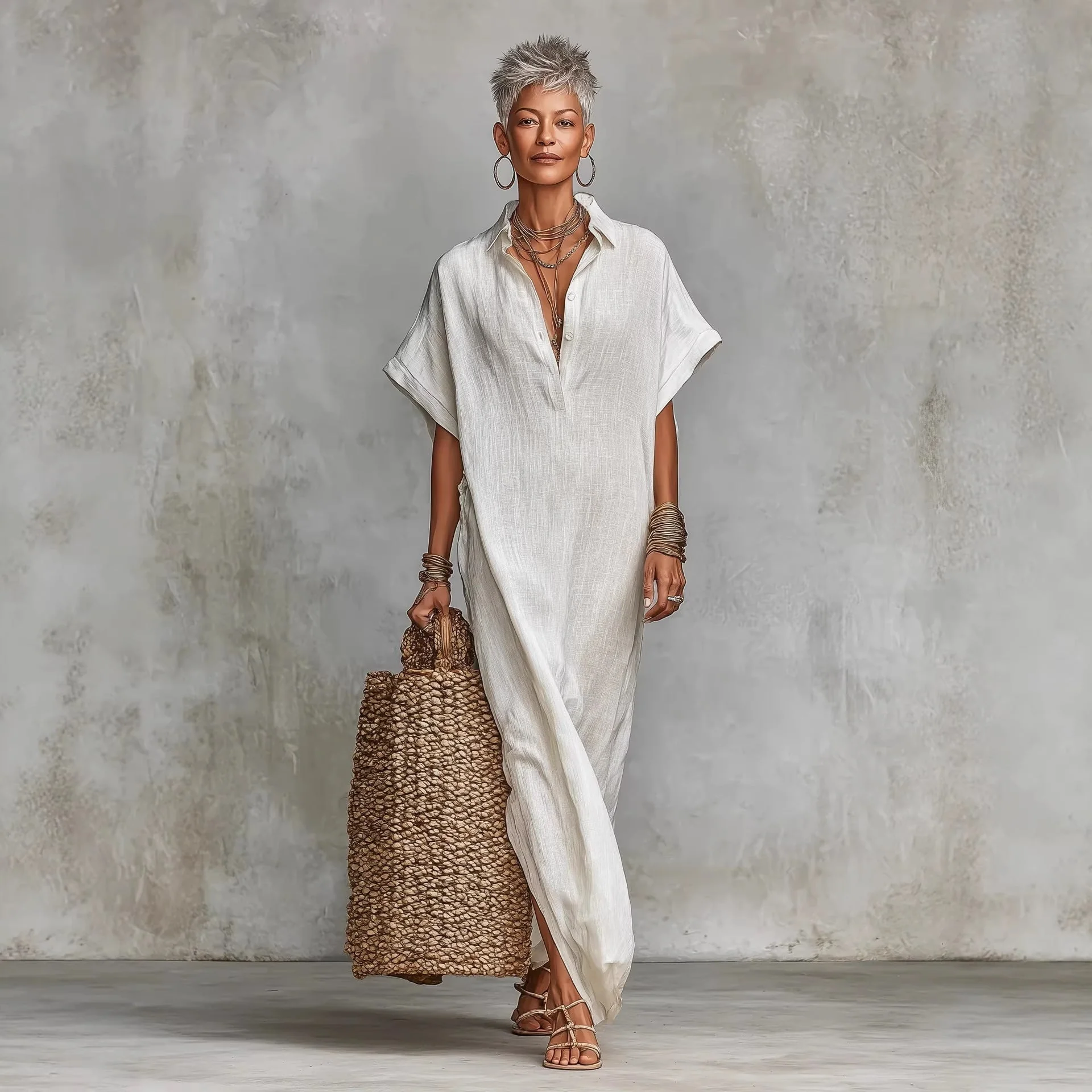 Women’s Loose Long Batwing Sleeve Dress - Image 2