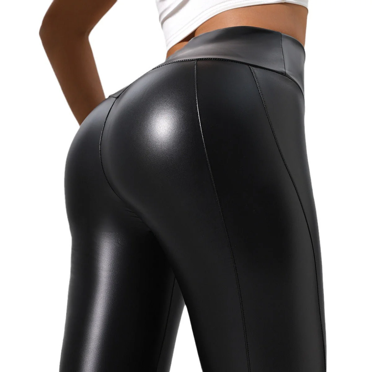Women’s Patchwork Leather Pants for Running, Fitness and Yoga - Image 3