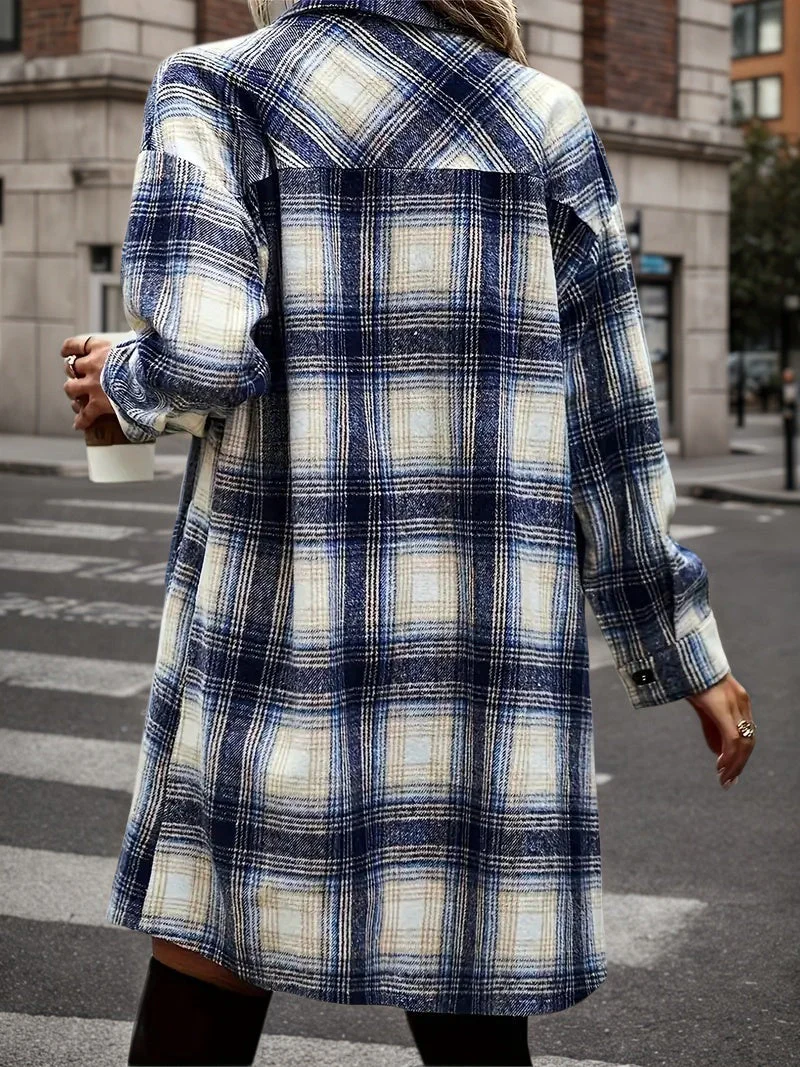 Women’s Plaid Shacket Set – Flannel Shirt Jacket & Distressed Denim Shorts - Image 4