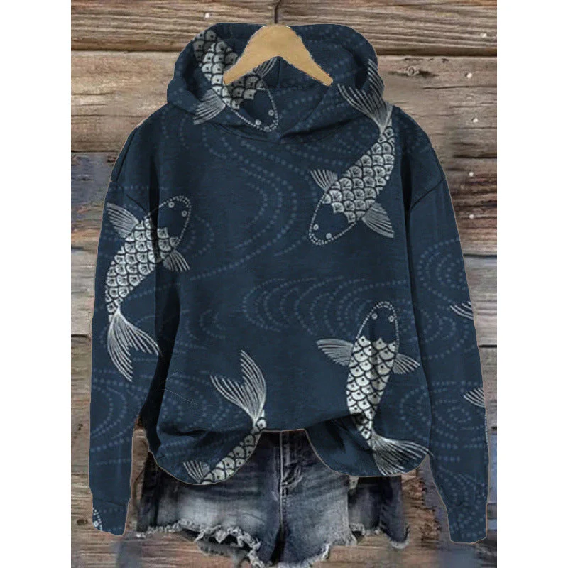 Women’s Printed Hooded Long Sleeve Pullover Sweatshirt - Image 4