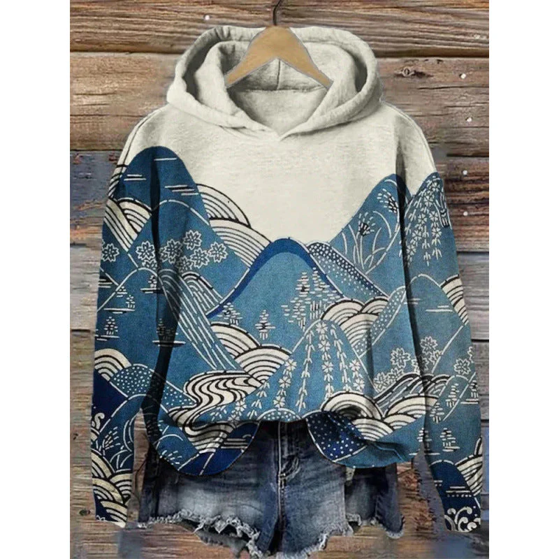 Women’s Printed Hooded Long Sleeve Pullover Sweatshirt - Image 6