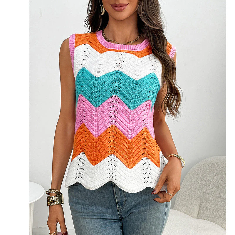 Women’s Rainbow-Striped Cropped Sweater Vest - Image 3
