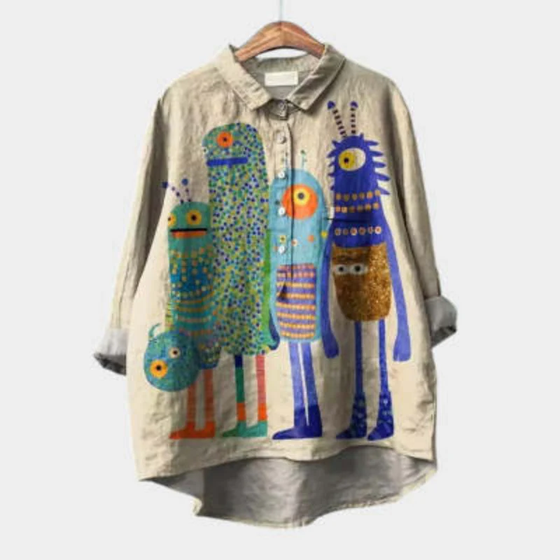 Women’s Relaxed Fit Printed Lapel Casual Shirt - Image 5