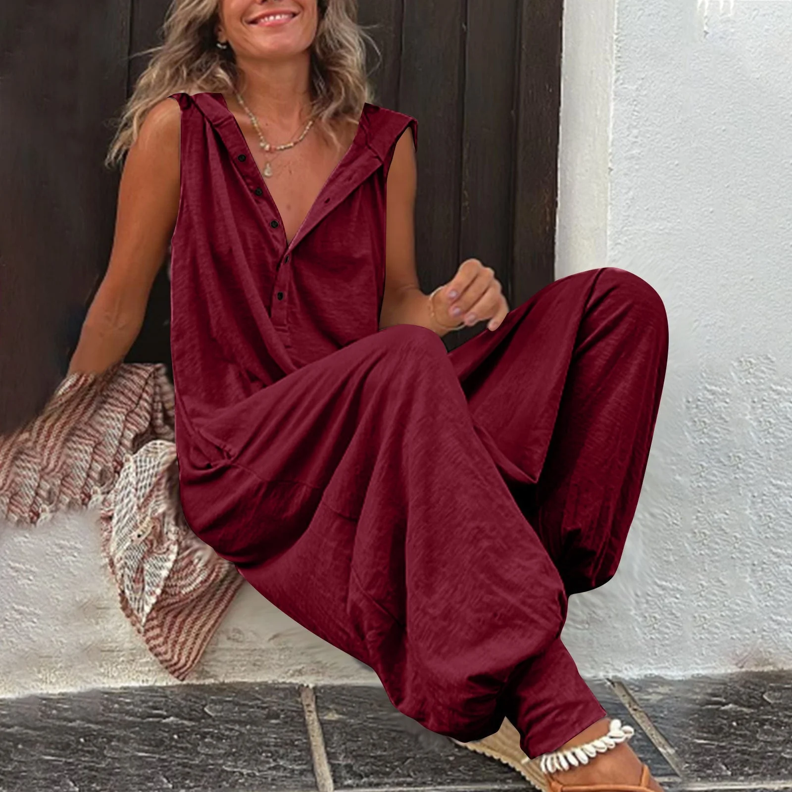 Women’s Sleeveless Hooded Relaxed Fit Jumpsuit - Image 13