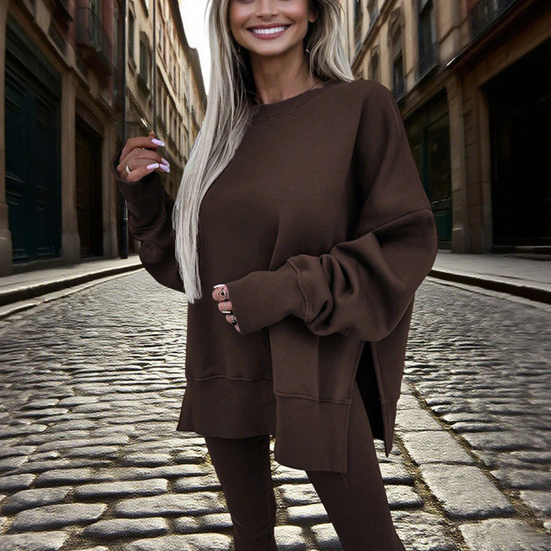 Women’s Solid Color 2-Piece Tracksuit — Crewneck Sweatshirt - Image 8
