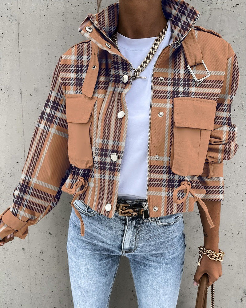 Women’s stand collar drawstring hem jacket - Image 20
