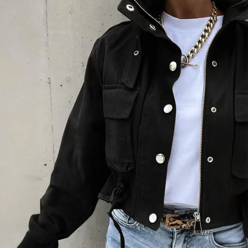 Women’s stand collar drawstring hem jacket - Image 8