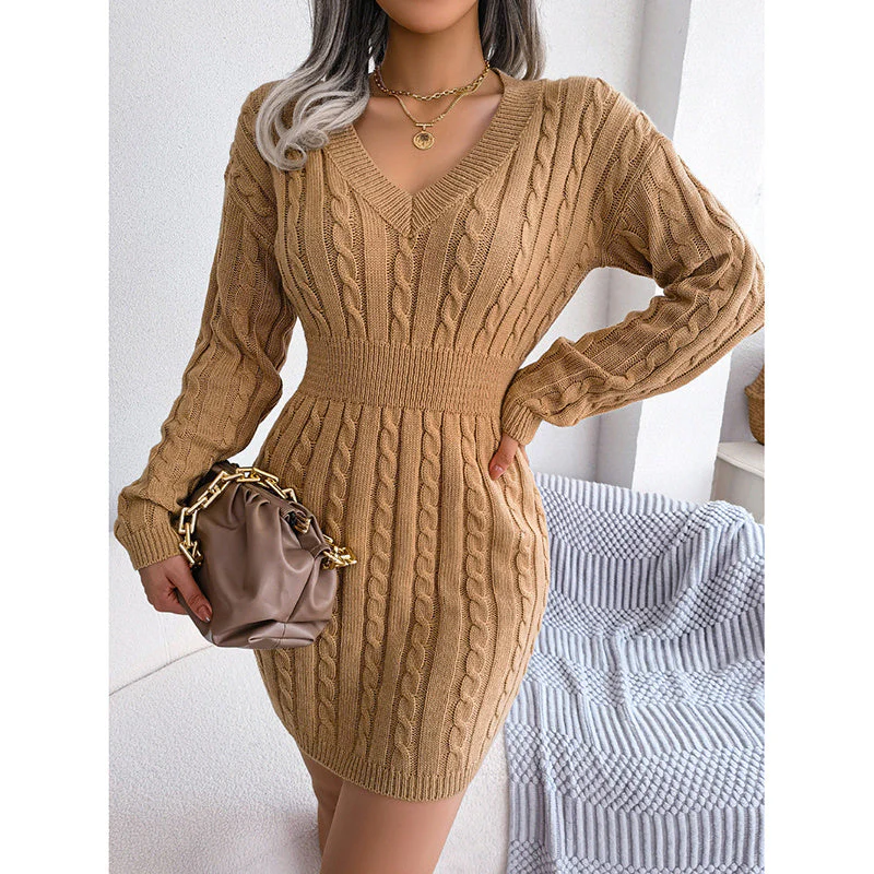 Women’s V-Neck Bodycon Sweater Dress - Image 6