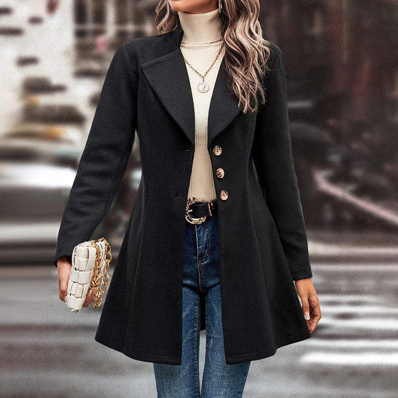 Women’s Winter Overcoat — Lapel Collar, Single-Breasted, Long Pea Coat - Image 10