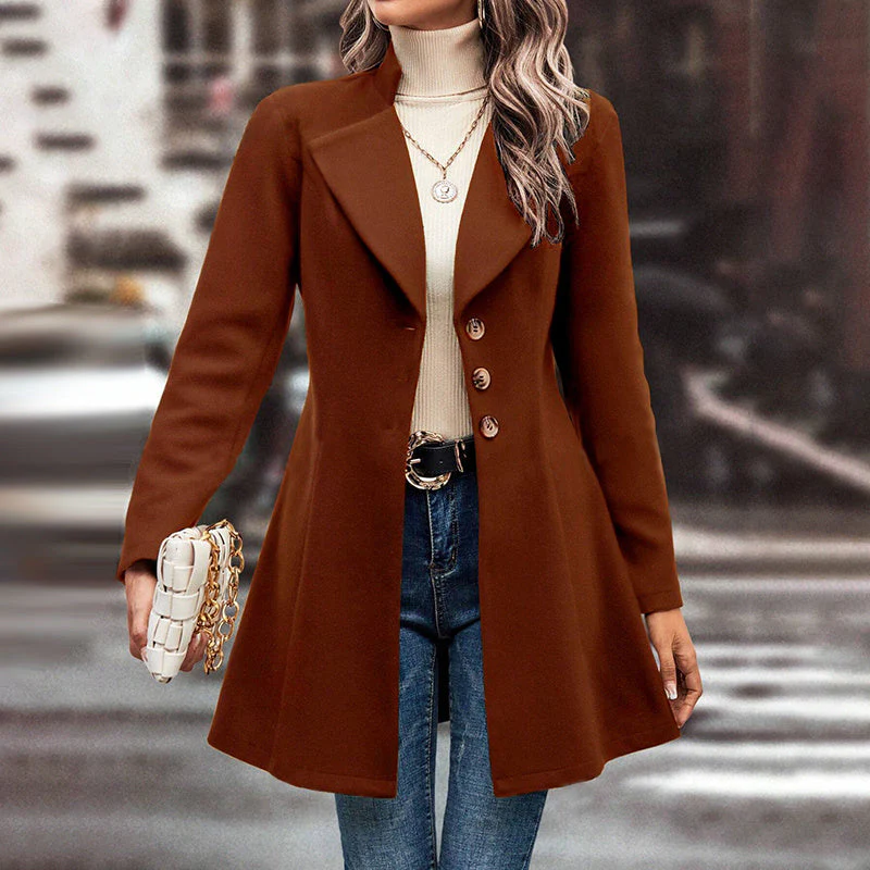 Women’s Winter Overcoat — Lapel Collar, Single-Breasted, Long Pea Coat - Image 11