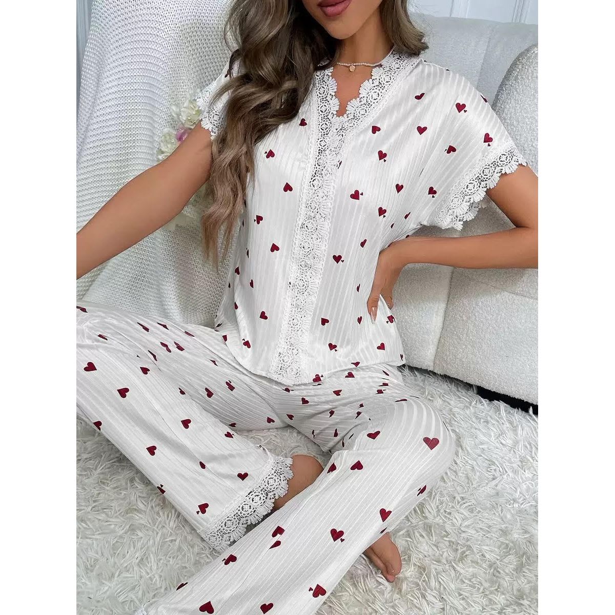 Women's 2-Piece Lace Trim Print Pajama Set - Image 4