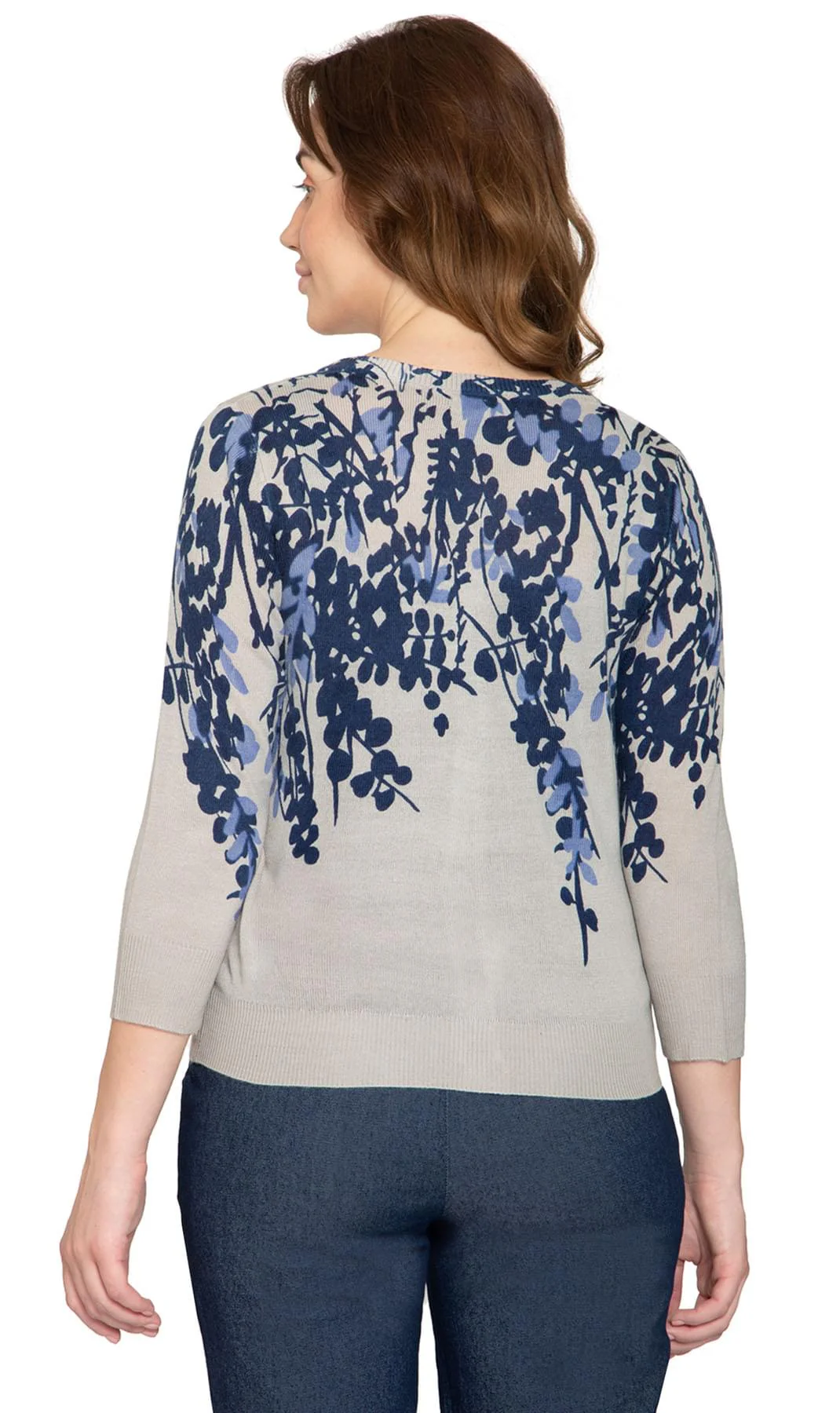 Women's 3/4 Sleeve Knit Printed And Embellished Cardigan Sweater - Image 2