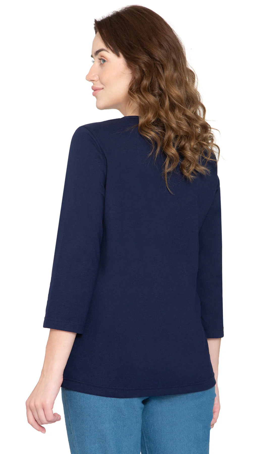 Women's 3/4 sleeves Henley in Cotton Blend with Button Placket - Image 48