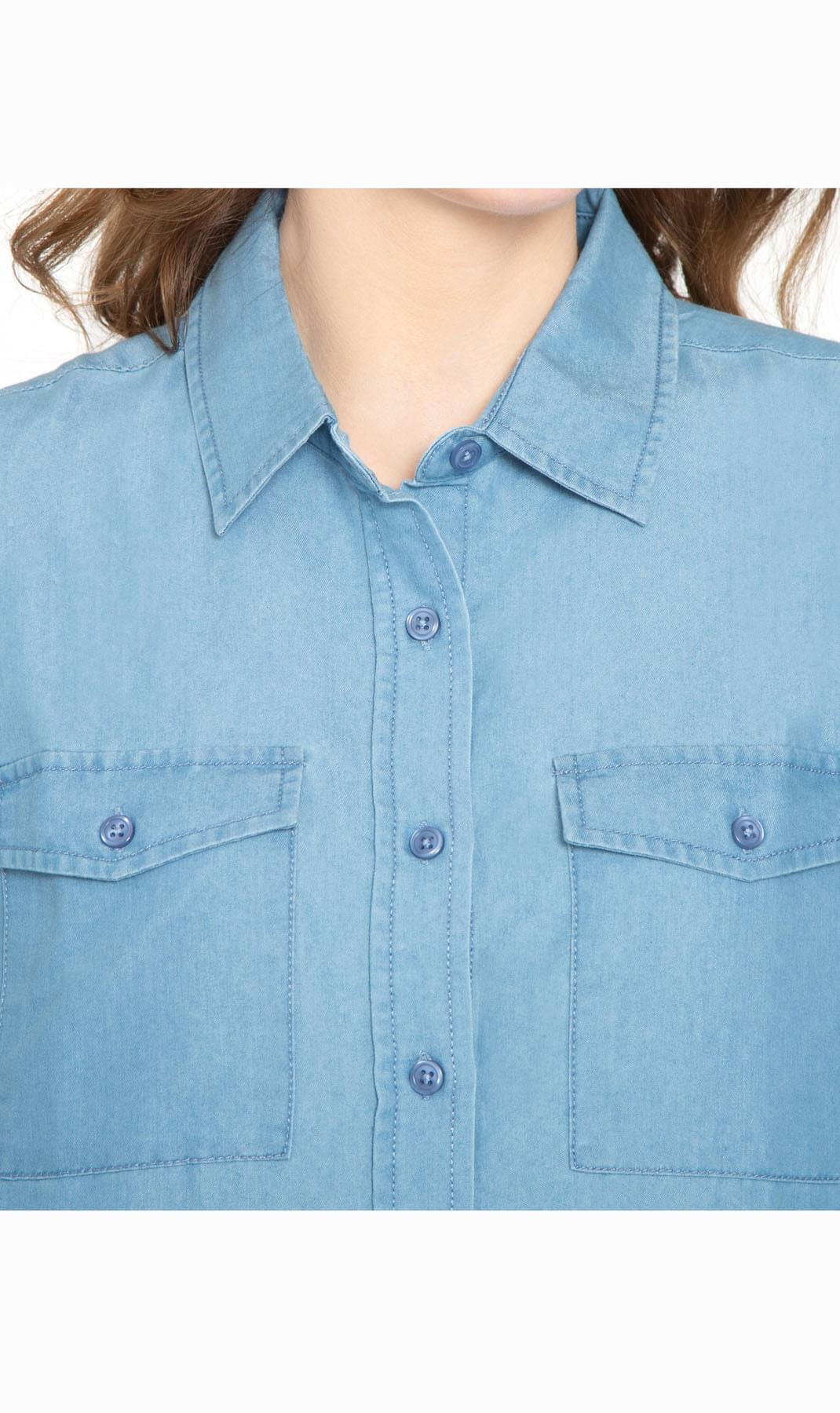 Women's Button Down Denim Shirt - Long Sleeve with Pocket Tops - Image 11
