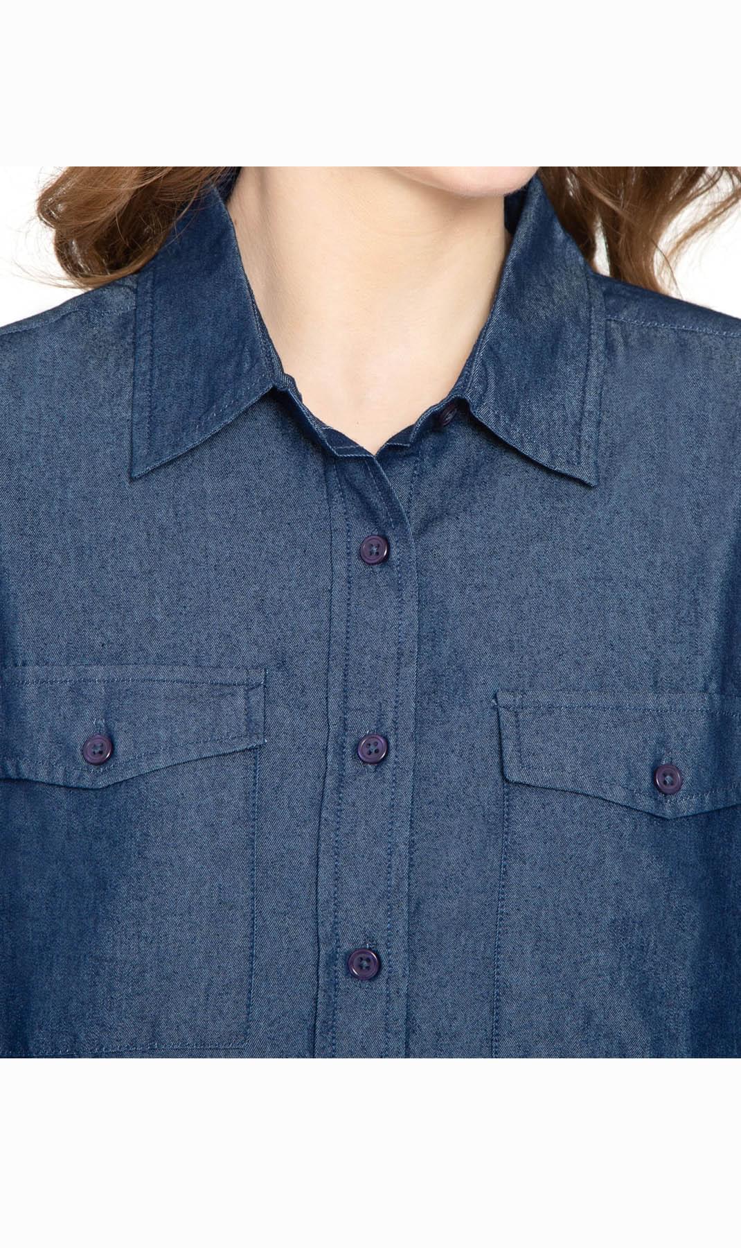 Women's Button Down Denim Shirt - Long Sleeve with Pocket Tops - Image 6