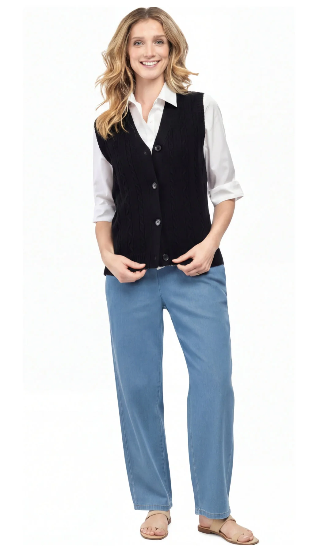 Womens Button Front Cable Knit Cardigan Sweater Vest - Image 4