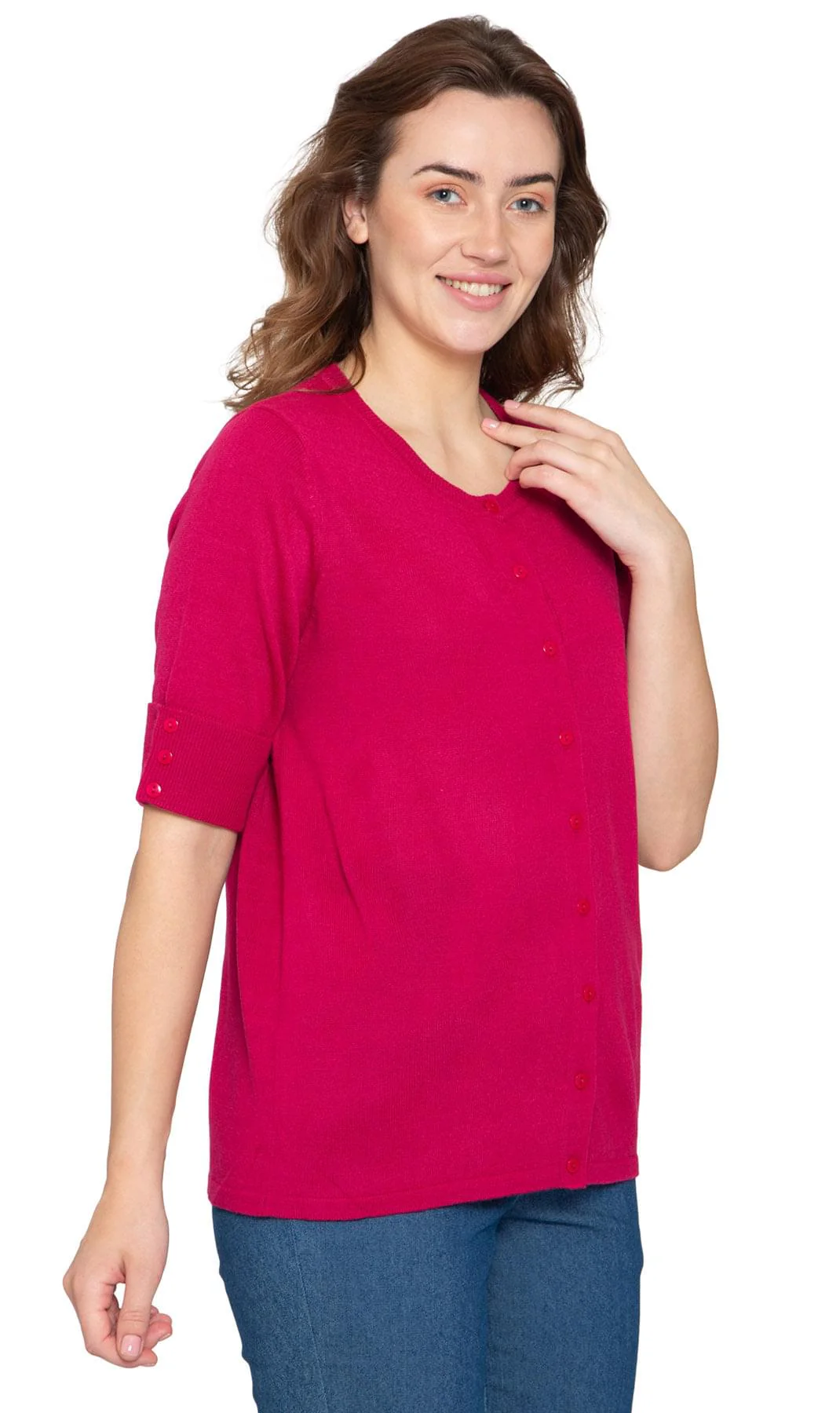 Women's Button Front Cardigan with a Unique Elbow Cuff Style - Image 7