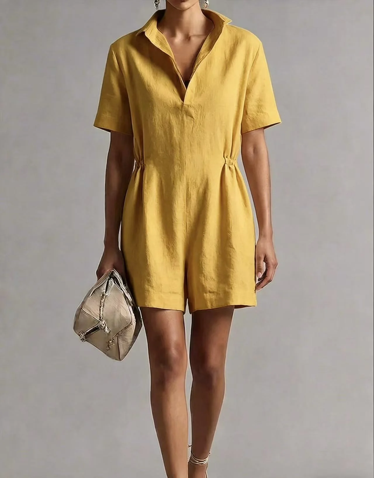 Women's Casual Lapel-Neck Three-Quarter Sleeve Split Jumpsuit - Image 13