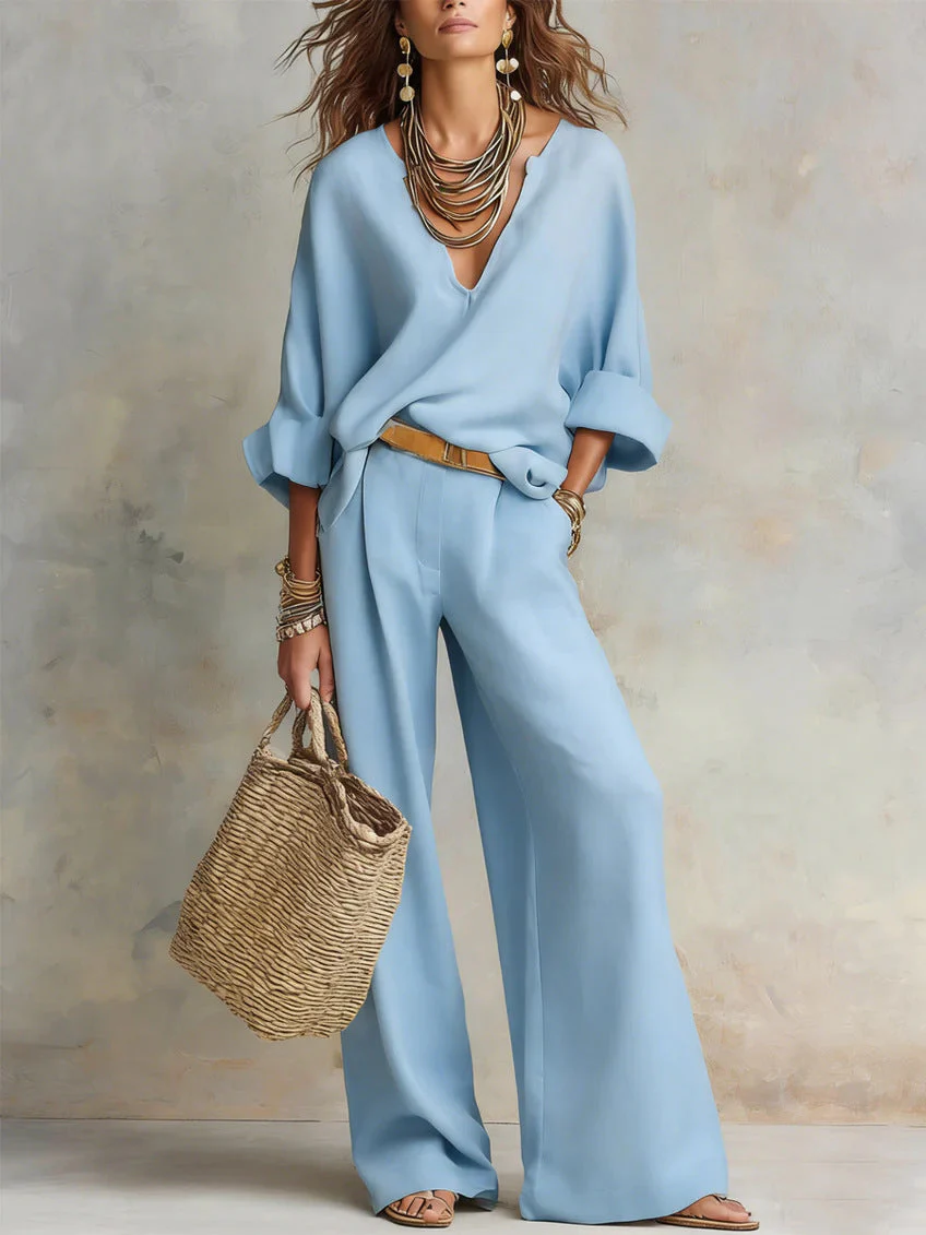 Women's Casual Linen Vacation Set – Three-Quarter Sleeve Top & Full-Length Pants - Image 7