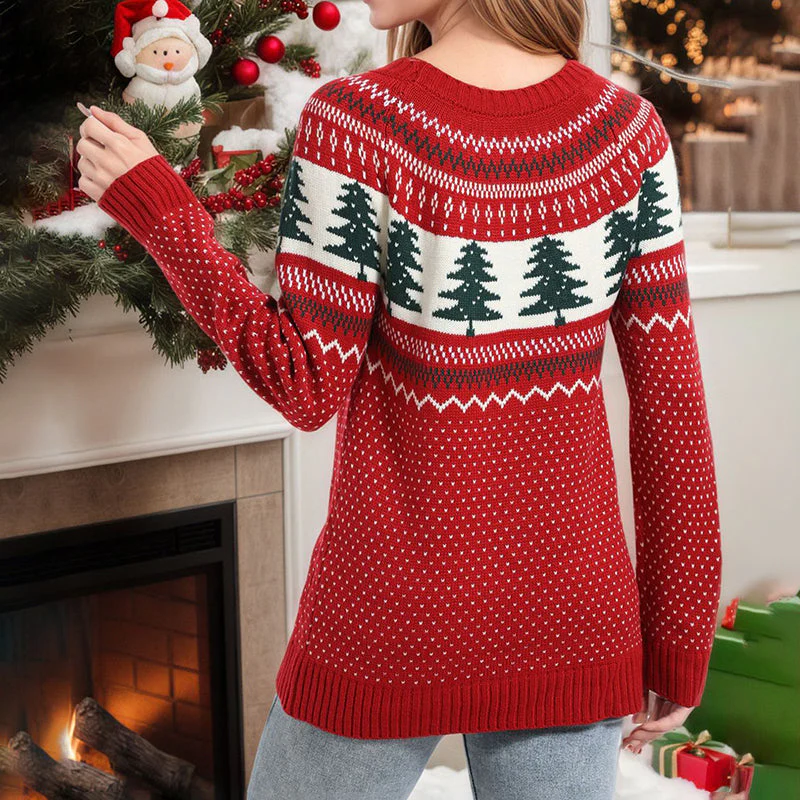 Women's Casual Pine Pattern Sweater - Image 3