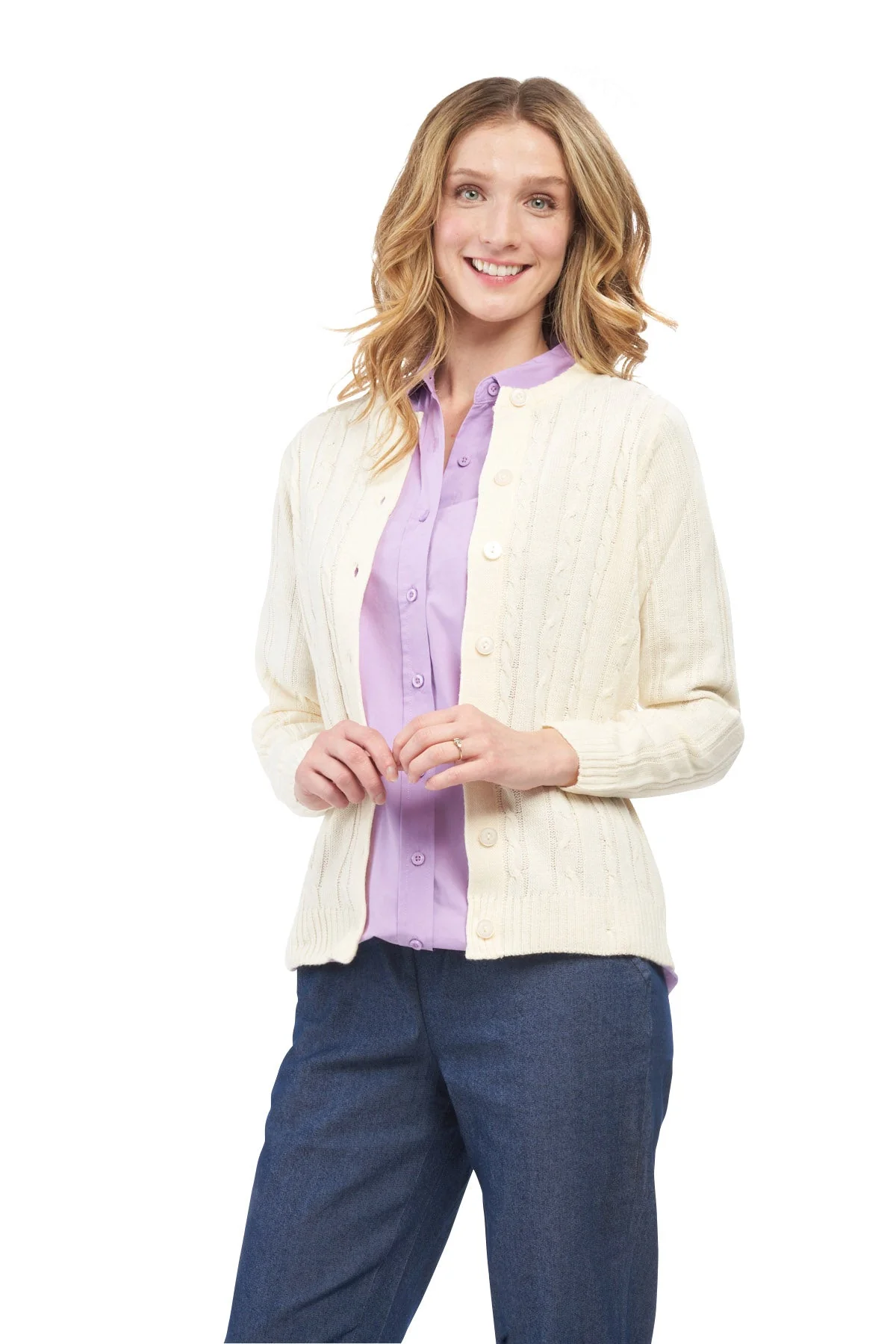 Women's Classic Button Front Cable Knit Cardigan in Soft Acryllic - Image 13