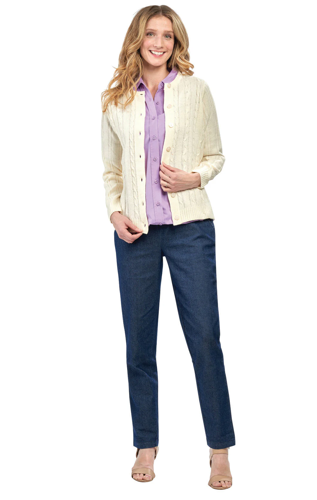 Women's Classic Button Front Cable Knit Cardigan in Soft Acryllic - Image 15