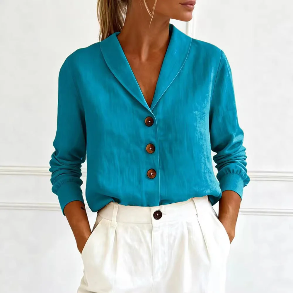 Women's Cotton-Linen Peter Pan Collar Button-Up Shirt – 6 Colors S–3XL - Image 2