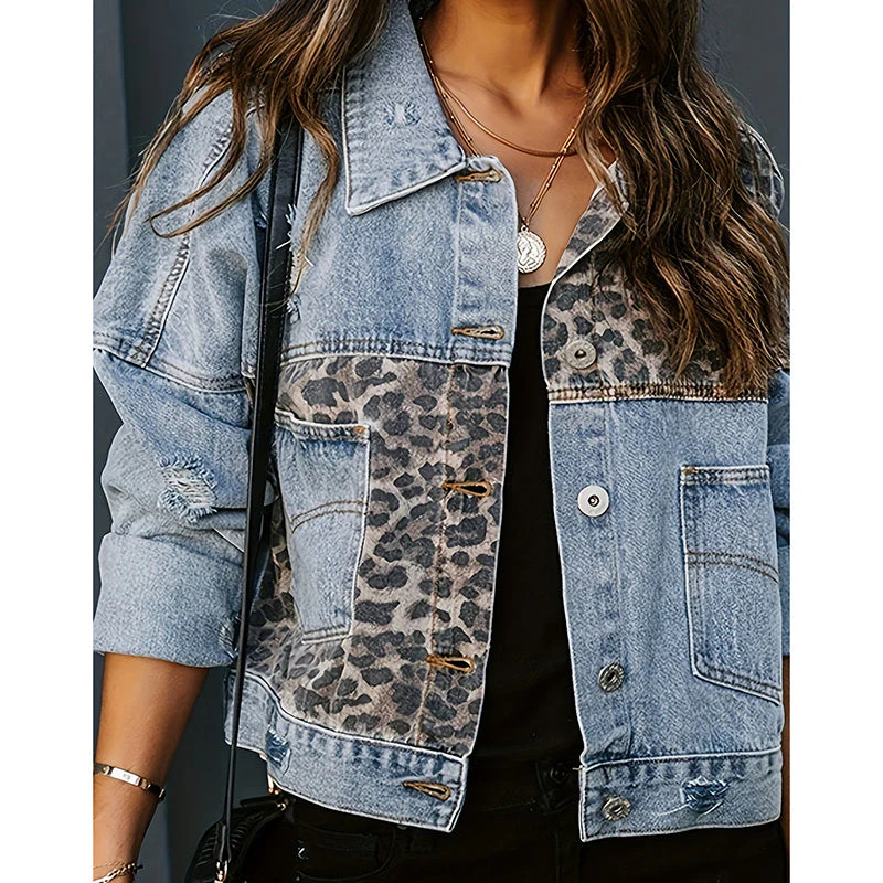 Women's Cropped Distressed Denim Jacket - Image 10