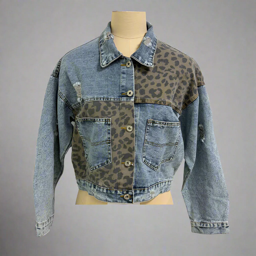 Women's Cropped Distressed Denim Jacket - Image 2