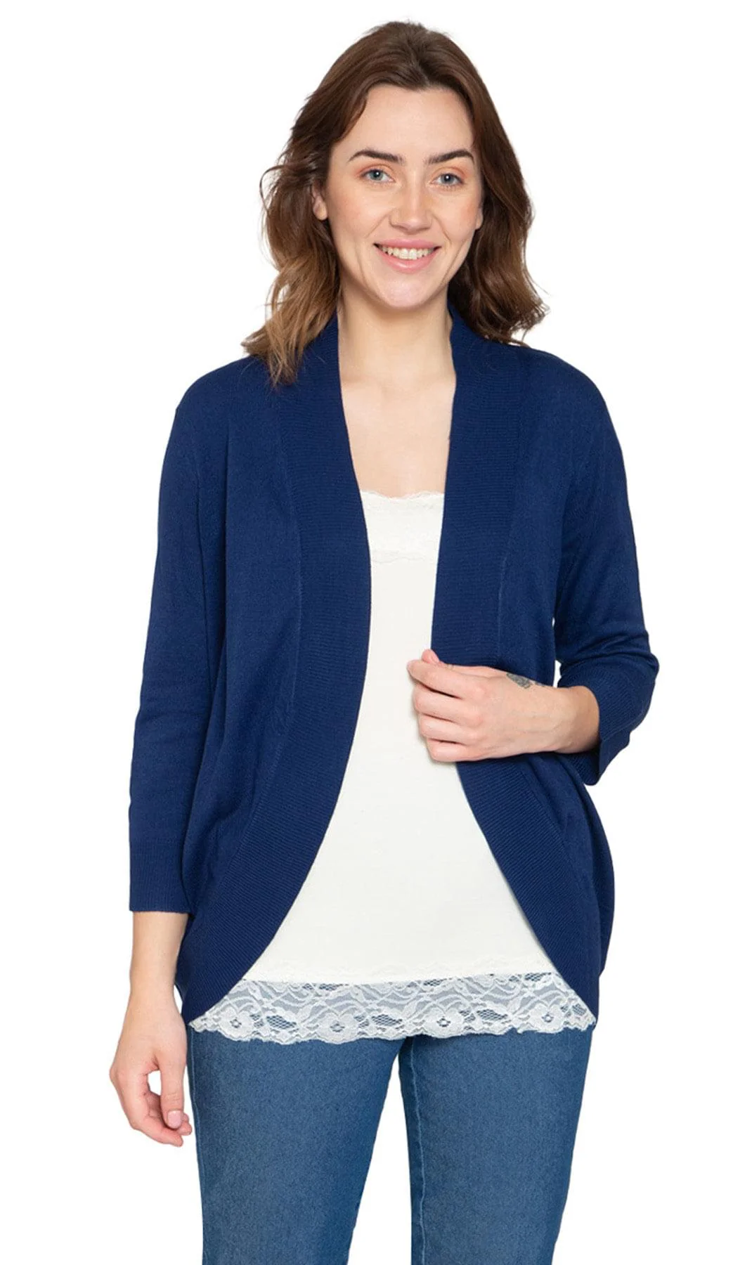 Women's Curved Hem Cardigan - Open Front in Soft Cashmere like Fabric - Image 10