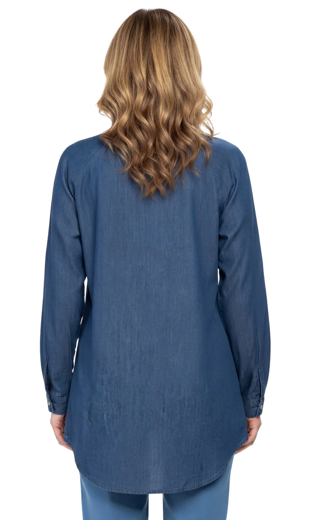 Women's Denim Pintuck Button-Front Tunic Top - Image 2