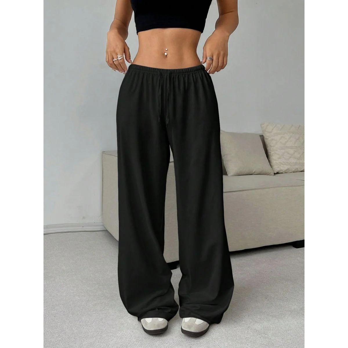Women's Drawstring Wide Leg Pants, High Waist Flowy Sweatpants for Casual & Loungewear - Image 11