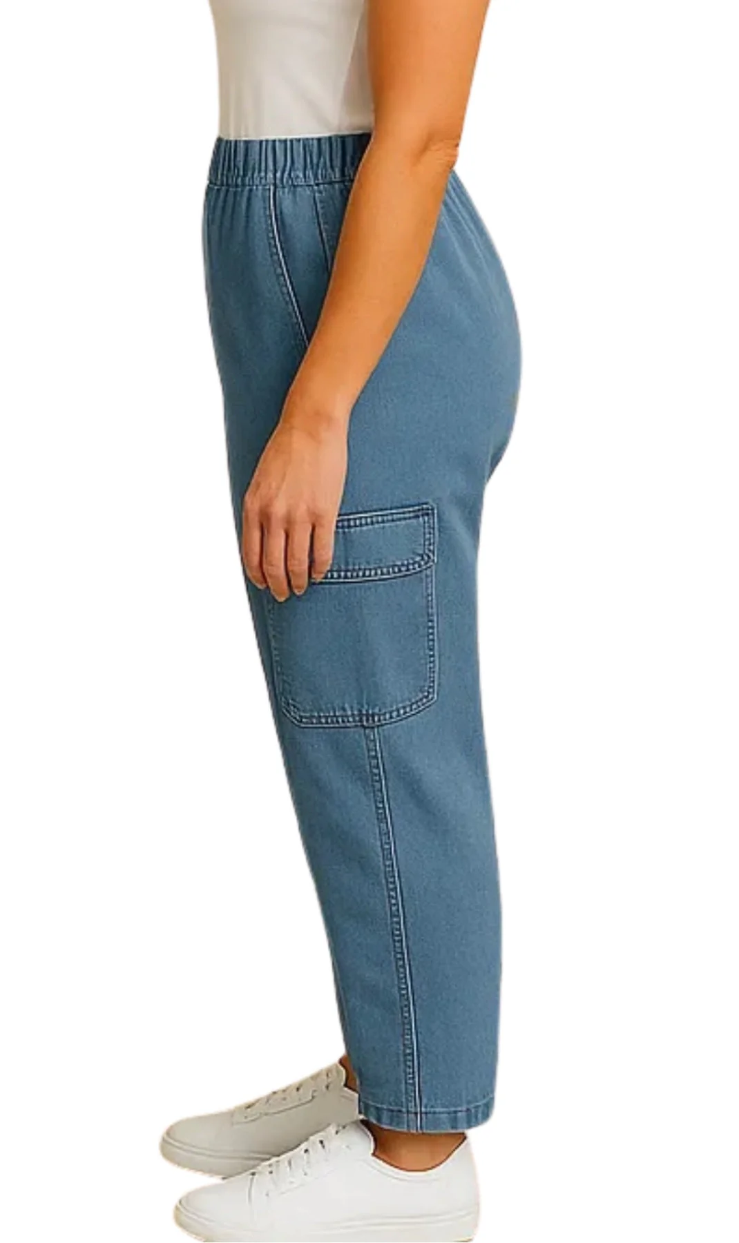 Women's Elastic Stretch Waist Casual Denim Pull-on Cargo Pants - Image 9