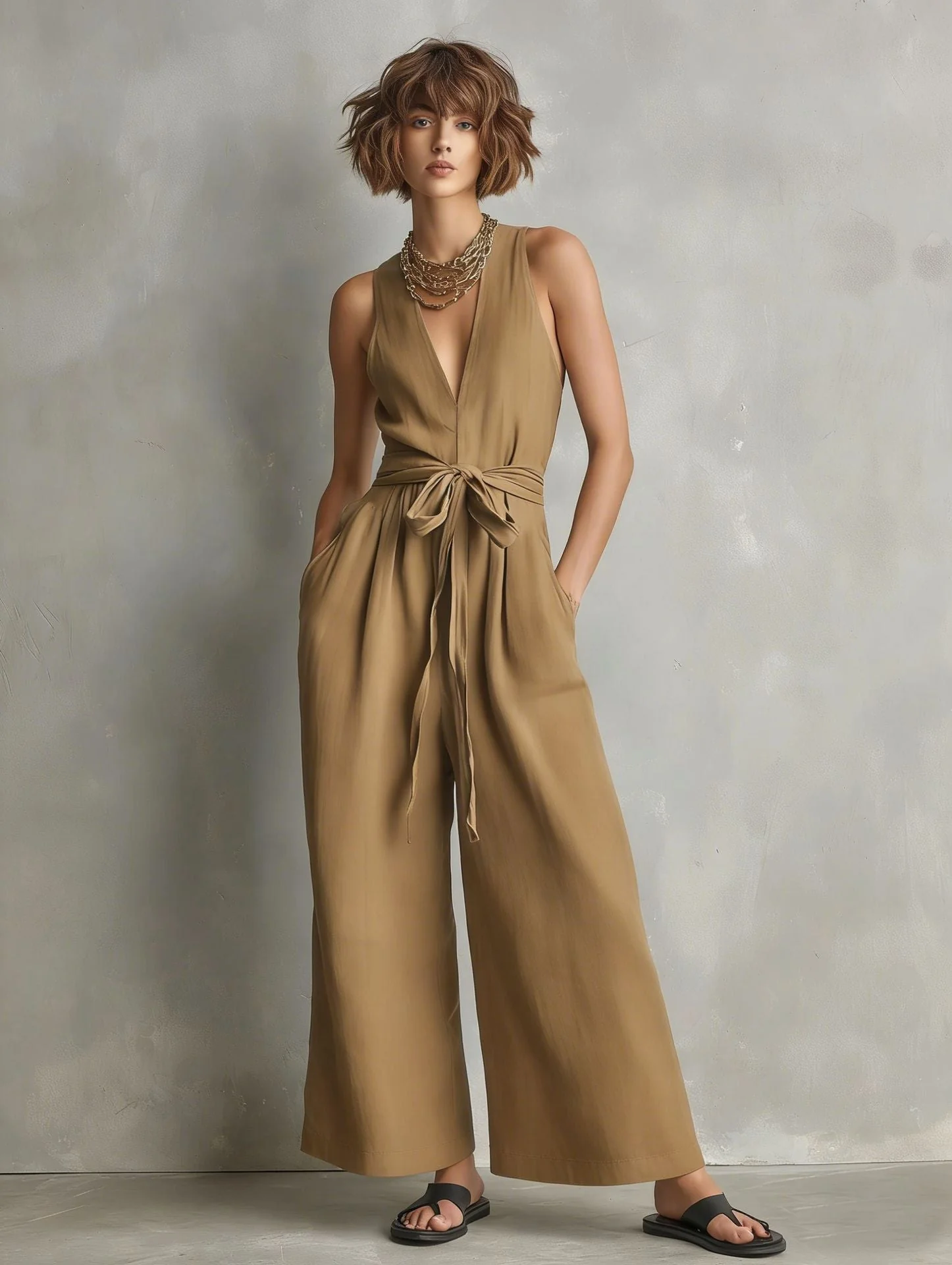Women's Elegant V-Neck Sleeveless Commuter Jumpsuit - Image 4