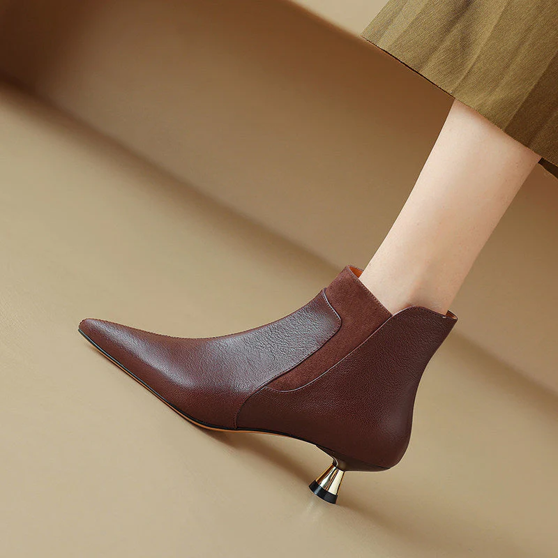 Women's Genuine Leather Kitten Heel Ankle Boots – Pointed Toe Side Zip - Image 6