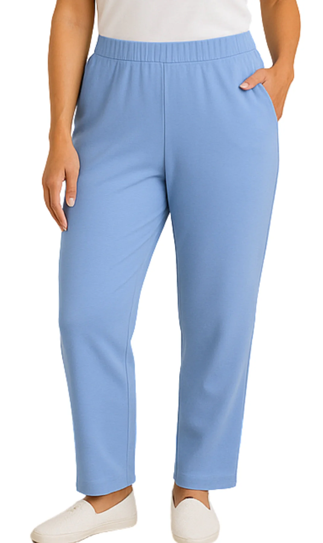 Women's Knit Pull on Pants - Cotton Blend with Flat Front waistband - Image 35