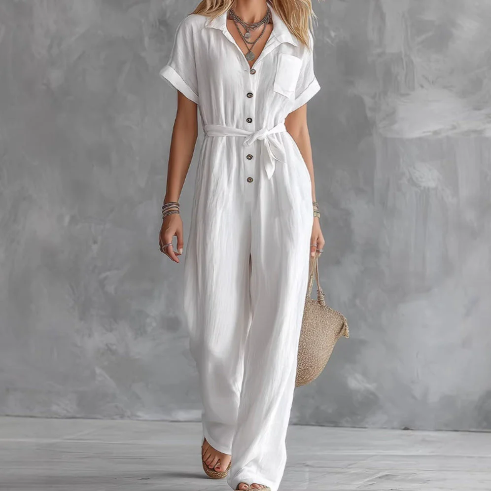 Women's Loose V-Neck Lace-Up Pocket Jumpsuit - Image 4