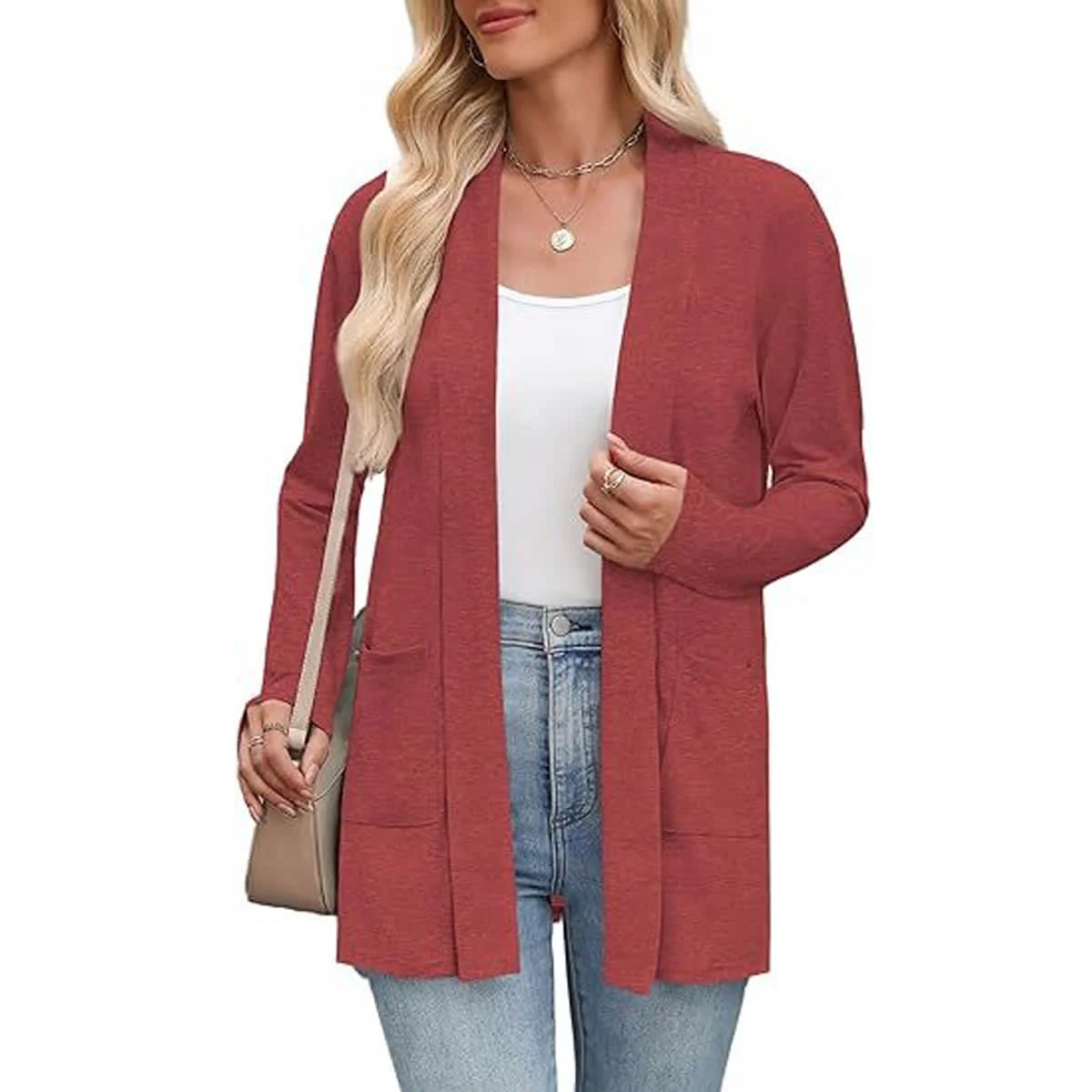 Women's Open Front Knit Cardigan with Pockets - Image 16