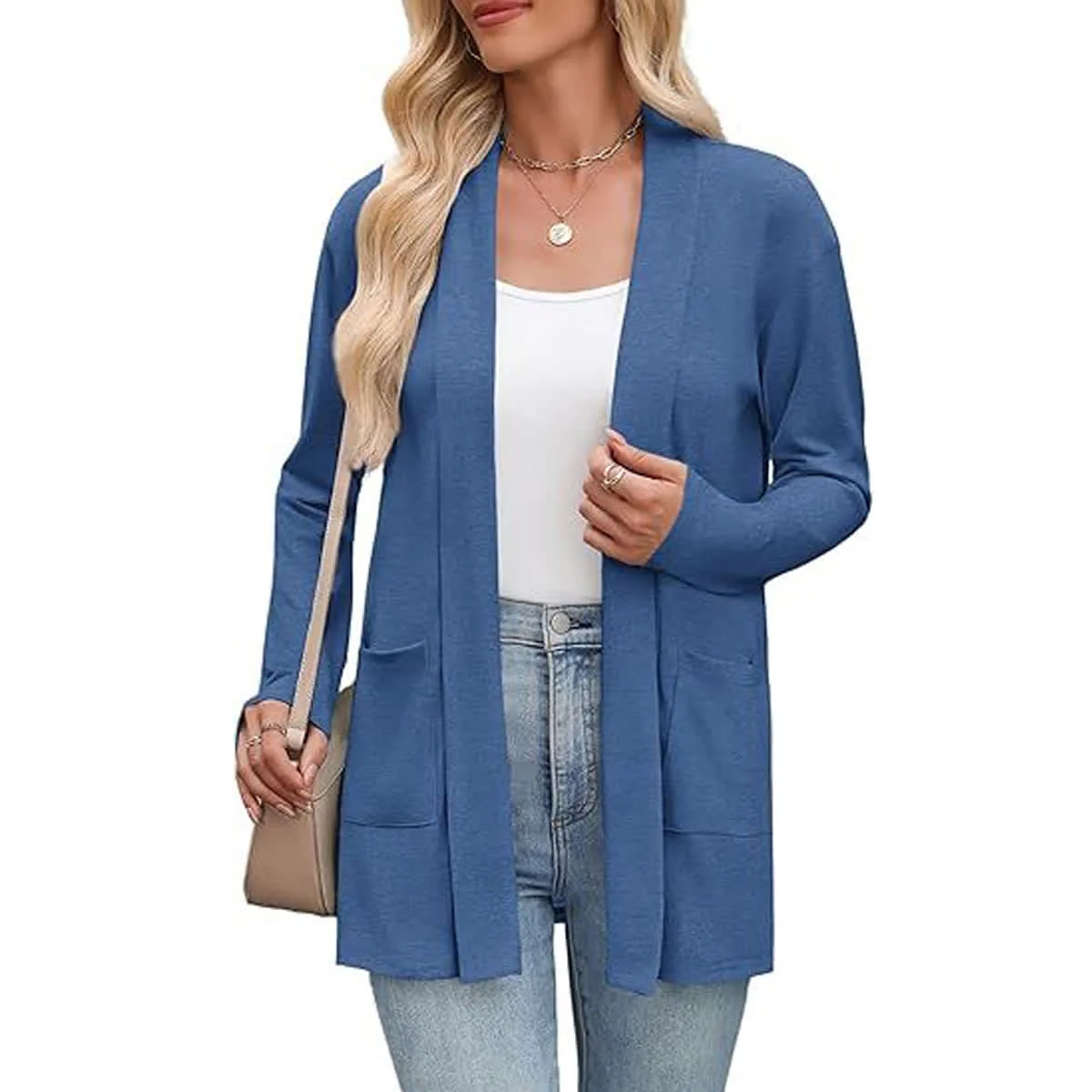 Women's Open Front Knit Cardigan with Pockets - Image 30