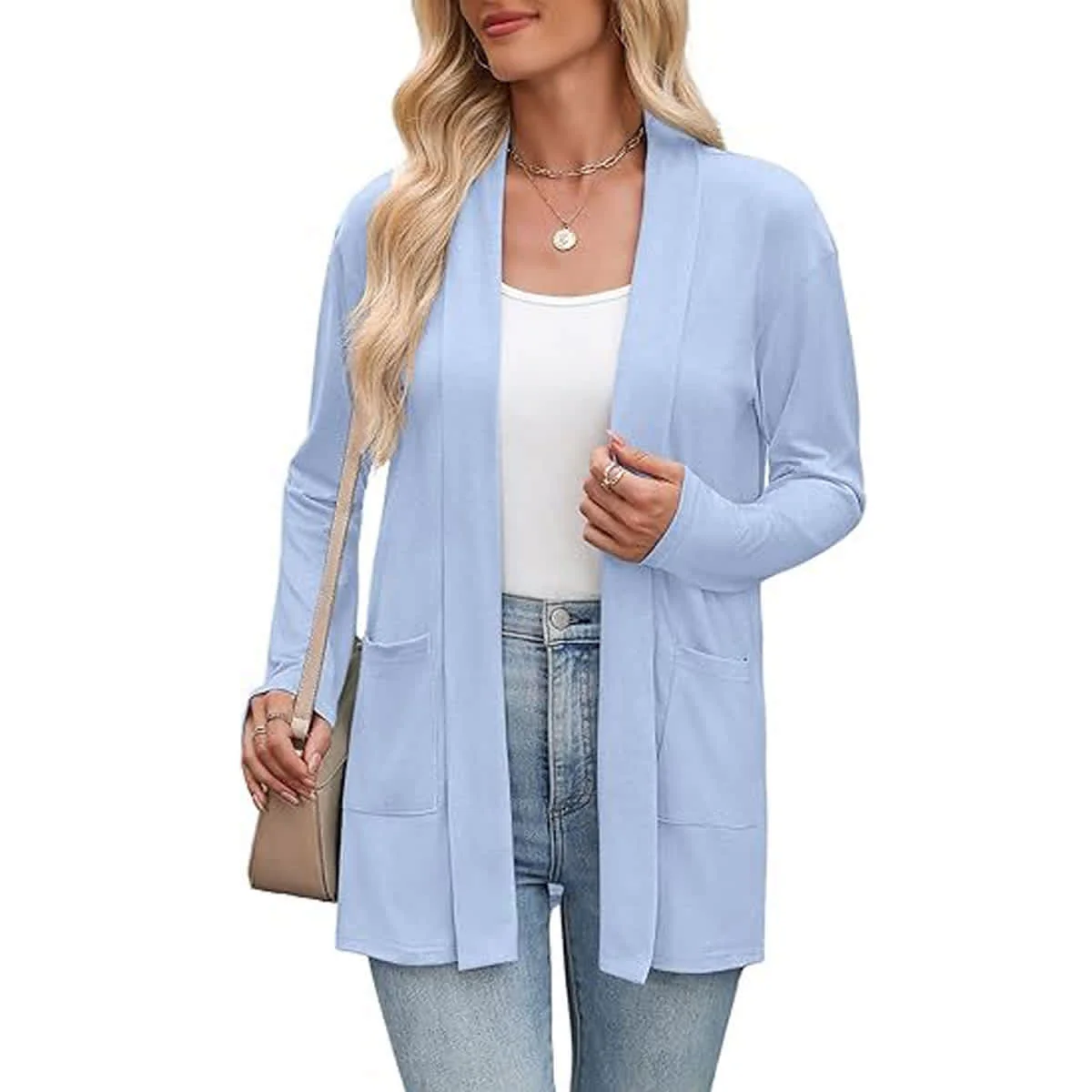Women's Open Front Knit Cardigan with Pockets - Image 59